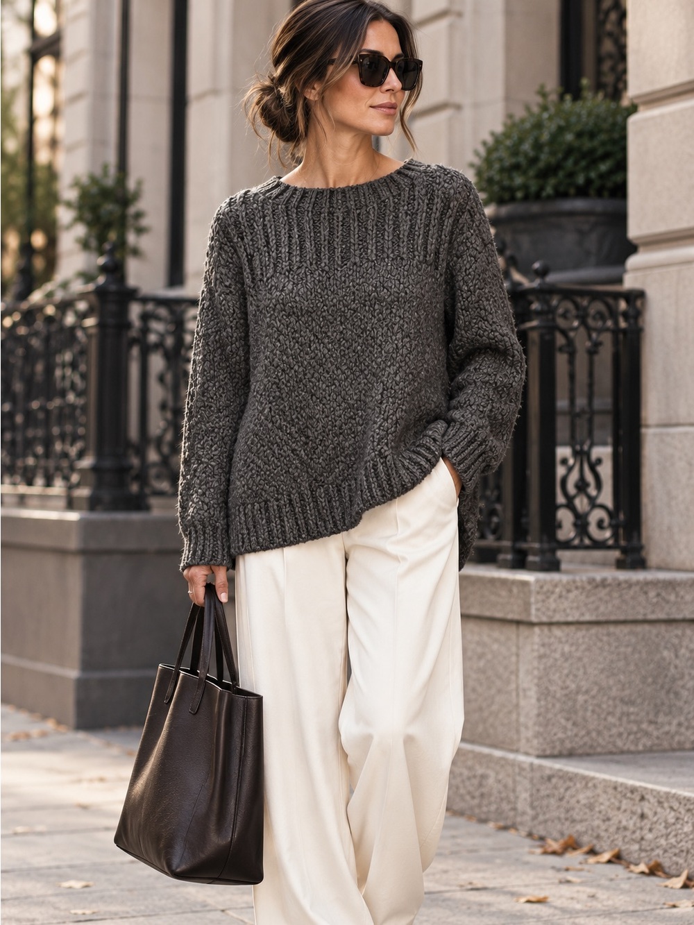 VINCE Chunky Charcoal Gray Wool/Cashmere Oversized Cozy Bateau Neck Sweater, S